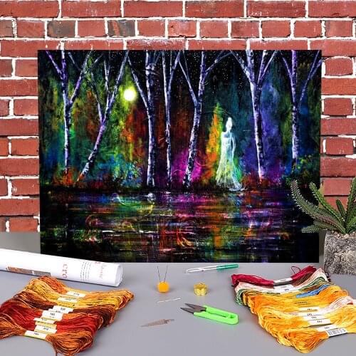 Natural Scenery Midnight Spirit Printed Fabric 11CT Cross Stitch Patterns Embroidery DMC Threads work Knitting Hobby Decor