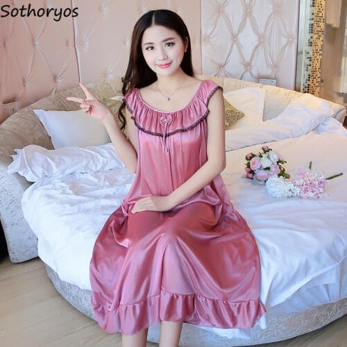 Nightgowns Women Sleeveless Bow Plus Size 4XL Loose Trendy Lace Sexy Nightwear Home Chic Womens Sweet Thin Comfortable Leisure