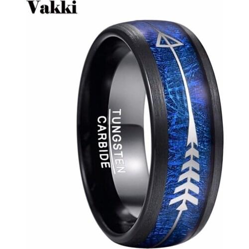 New Fashion 8mm Blue Imitation Vermiculite Men Tungsten Steel Ring Arrow Knuckle Wedding Party Ring For Male Accessories