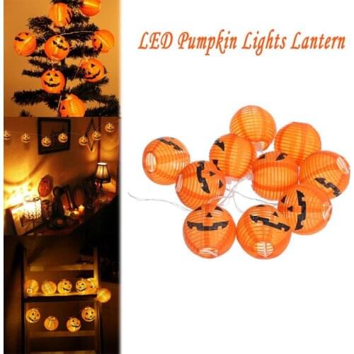 10 LED Orange Polyester Pumpkin String Fairy Lights Tree Pendant Halloween Home Decor Warm White Battery Operated Night Light