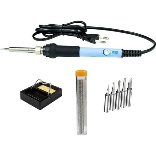 Adjustable soldering iron set 110v 220v electric EU 60W soldering iron kit with solder tin wire tips desoldering pump multimeter