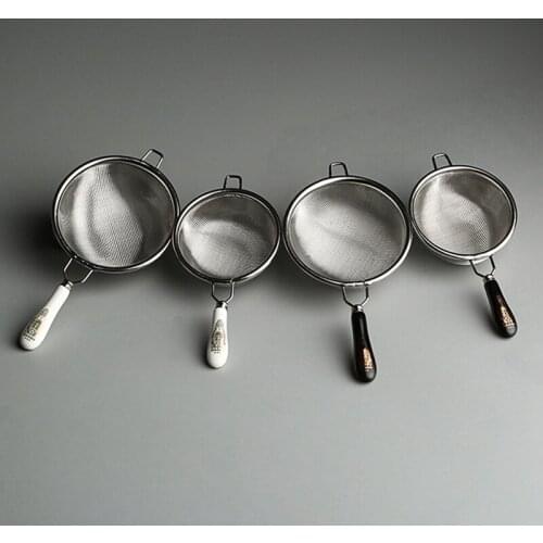 Chinese Kungfu Tea Infuser Stainless Steel Dual Mesh Tea Strainer Loose Leaf Tea Filter Ceramic Handle Teapot Tea Accessories