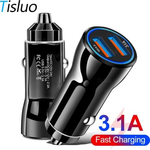 Tisluo Dual USB Car Charger QC 3.0 3.1A Dual USB Fast Charging For iPhone XS 11 Pro Max 6 7 8 Xiaomi Redmi Huawei Phone Charger