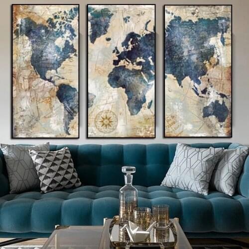 Vintage World Map Painting Wall Art Canvas Painting Print Poster Picture Classic Abstract Poster Modern for Home Decor Wall Art