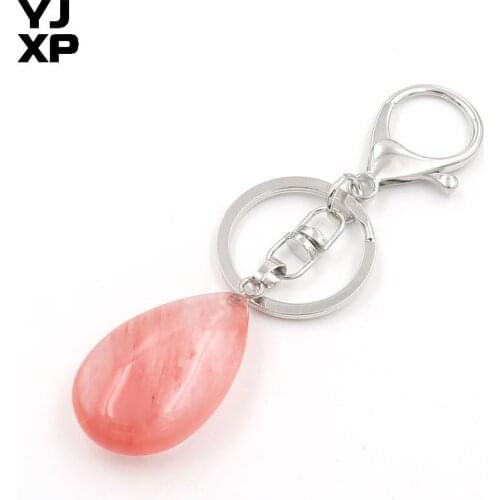 YJXP Trendy Silver Plated Watermelon Red Stone Water Drop Key Chains For Party Gift Charm Jewelry