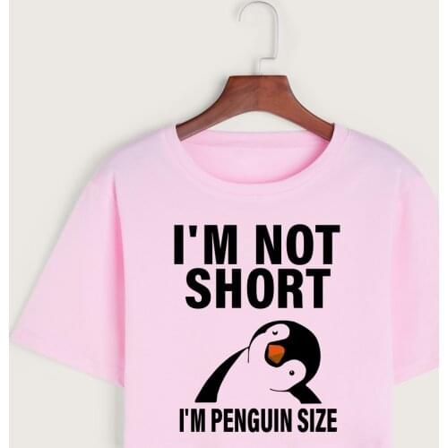 I'm Not Short I'm Penguin Size Womens Crop Shirt Cropped T-Shirt Crop Top Tee Summer Short Sleeve Cotton Tops Graphic T-Shirts
