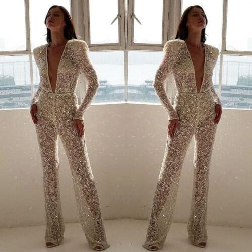 New design sexy v neck jumpsuit women full sleeve slim waist sexy overalls office lady elegant sexy long rompers