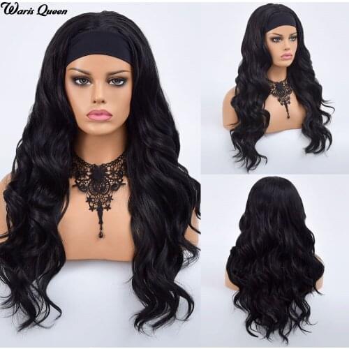 Womens Black Headband Nutural Black Hair Long Wave Synthetic Wigs For Black Women Glueless Heat Resistant Fiber Wig