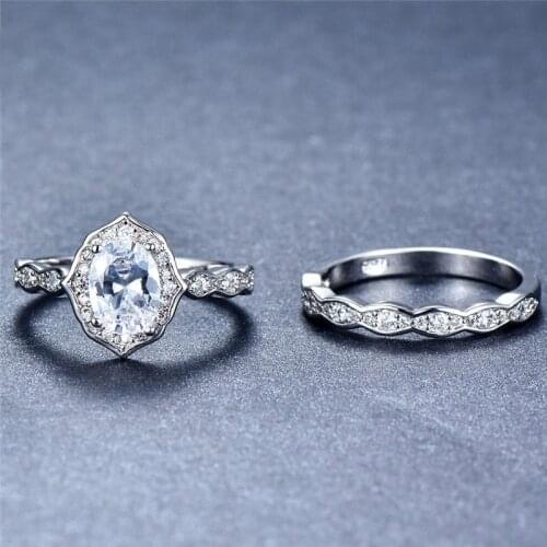 Diamond S925 Sterling Silver Rings for Women Wedding Bridal Sets Rings for Luxury Oval Diamond Bohemia Silver Ring Fine Jewelry