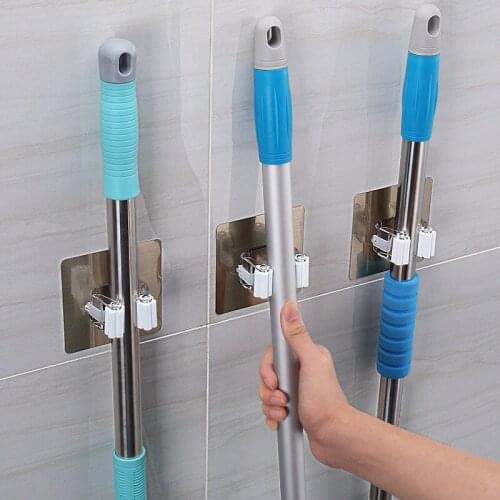 1pc/2pcs Multifunctional Wall-mounted Mop Storage Rack Broom Hanger Hook Kitchen Bathroom Powerful Hook Cleaning Tool Mop Holder
