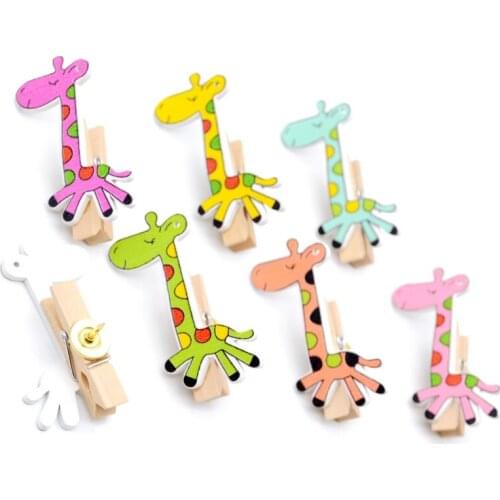 6pcs Cute Giraffes Shaped Push Pins Wooden Clips Thumbtack Wall Photos Cork Pushpins Press Nails Office Binding School Supplies
