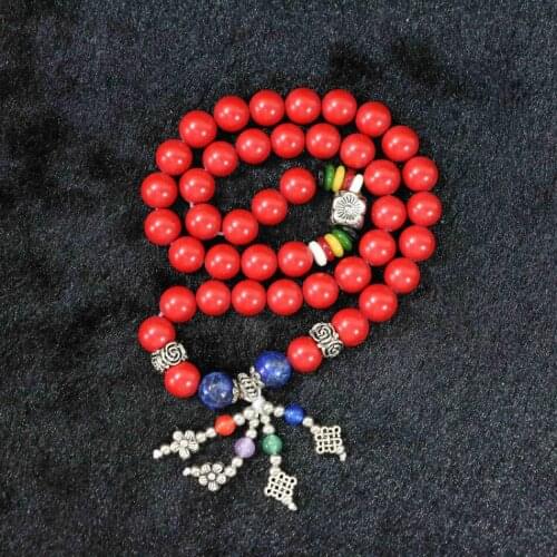 8mm fashion red cinnabar round jewelry with silver plated spacer beads handmade women bracelet 18"B970