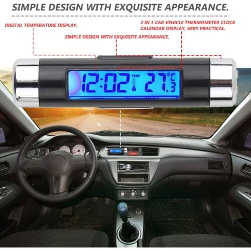2In1 Car Vehicle LCD Digital Backlight Automotive Thermometer Clock Calendar Display Car Air Vent Outlet Plastic Clip-on Clock