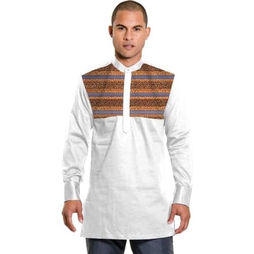 White Stand Collar Shirts Long sleeve Mens Patchwork Dashiki Tops Custom Made Modern Design African Wedding Clothes