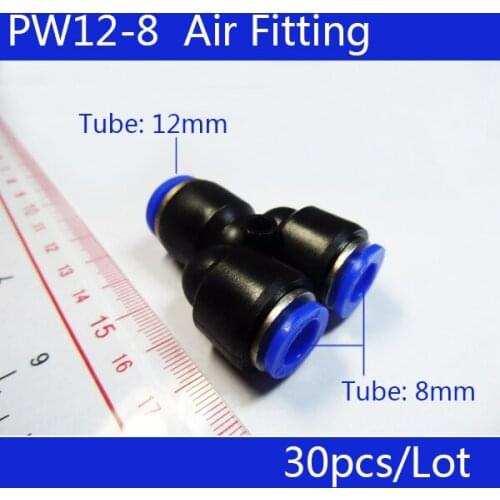 Free shipping Wholesale 30PCS PW12-8 Reducing Unequal Pneumatic Air Tube Fitting Connector , I.D One 12mm Two 8mm