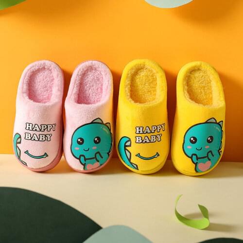 Cartoon Cotton Children Slippers Autumn Winter Warm Non-Slip Soft Sole Slip-On Fluffy Slippers Cute Home Indoor Furry Kids Shoes