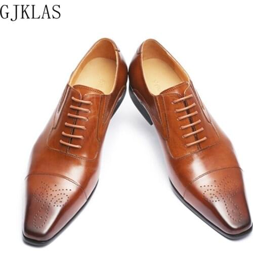 Italian Dress Party Shoes for Men Brogue Leather Formal Shoes Men Classic Lace Up Business Lether Office Shoes Mens Oxfords