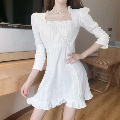 JMPRS Vintage Women White Dress Elegant A Line Ruffles Tunic Ladies Party Vestidos Korean High Waist European Luxury Mini Dress