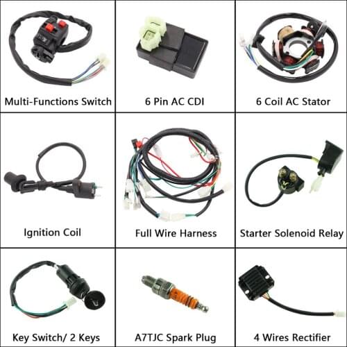 Full Wire Harness Loom AC CDI Ignition Start System Coil For GY6 125CC-150CC Big Bull Motorcycle ATV