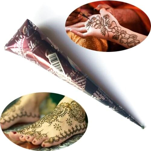 Mehndi Indian Natural Herbal Brown Ink Color Tattoo Cone Paste Women Body Chest Art Sexy Makeup Henna Tattoo Cream For Stencil