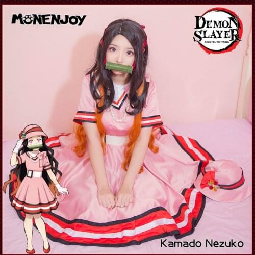 Monenjoy Demon Slayer Kamado Nezuko Cosplay Sister Cos Daily Dress Costume Sets