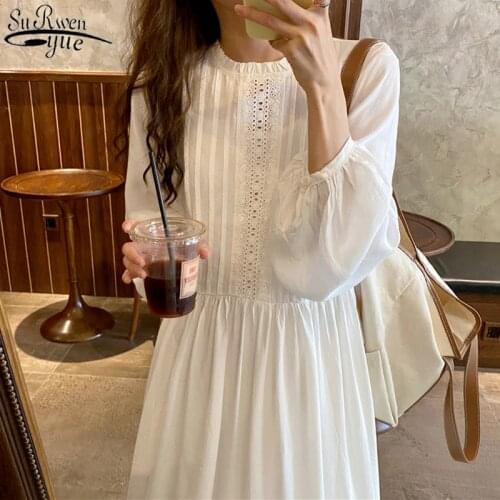 Hot Sweet Stylish Gentle Loose Solid Vestidoes Comfortable Long Sleeves Lace 2020 Hot Early Elegant Autumn Dresses 14515