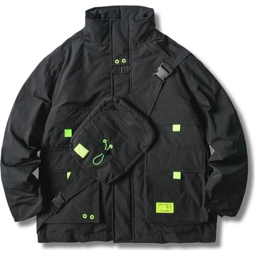 Techwear Streetwear Hip Hop Jacket Men Black Loose Oversized Sport Harajuku Japanese Punk Multi Pockets Casual Tactical Coat