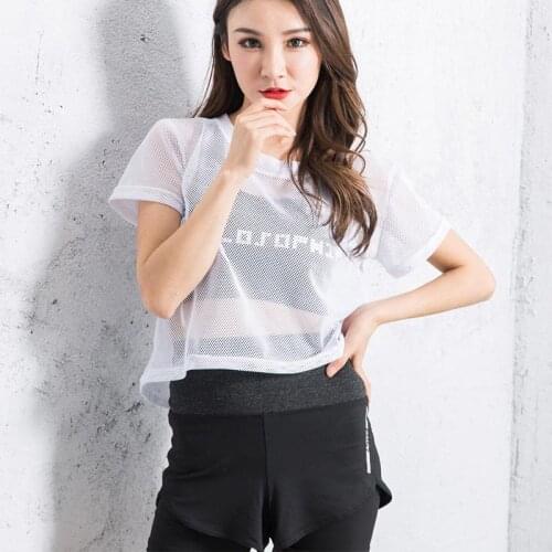Summer Women Short Sleeve Mesh Hollow Out Yoga T-shirt Quick Drying Jogging Sports See-through Fashion Tops Female Casual Top