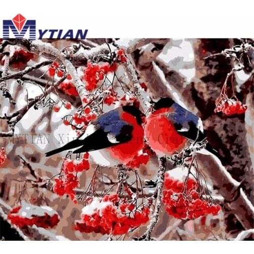 MYTIAN 5D DIY Diamond Embroidery Winter Tree With Colorful Birds Diamond Painting Mosaic SceneryPainting Cross Stitch Home Decor