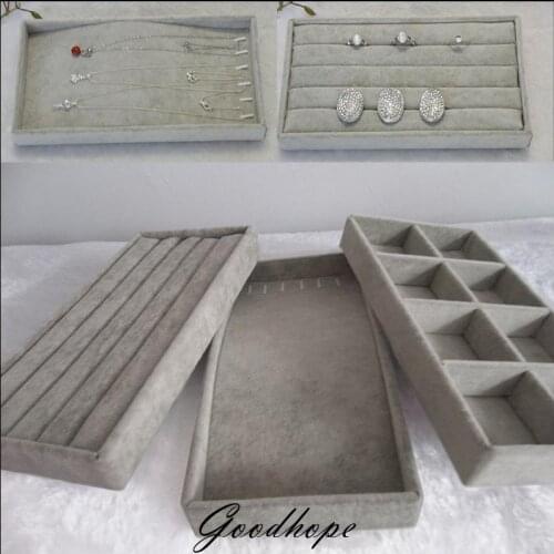 Organizer Popular Grey Velvet 11x22cm Jewelry Display Tray Kit Ring Bracelet Necklace Earring Storage Box Carrying Case 3pcs/set