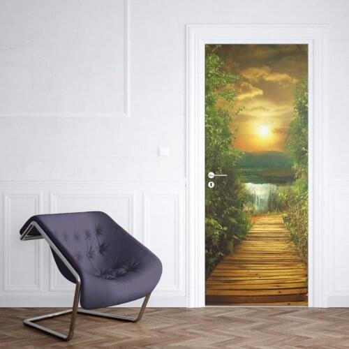 Hot Door Mural Modern Sunset Beach Path Wall Door Sticker DIY Self-adhesive Waterproof Wallpaper Poste for Home Decoration Gift