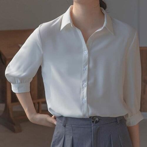 HziriP New Women Shirts 2021 Female Turn-Down Collar Half Sleeves Sweet Elegant Gentle Casual All-Match Office Lady Girl Blouse