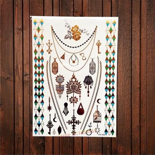 Latest Gold Silver Temporary Tattoo Pendant Necklace Choker Design Women Henna Jewel Waterproof Body Art Tattoo Sticker AYH-103