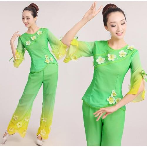 New Ethnic Fashion Elegant Dance Yangge Costume Woman Outfit Chinese Fan Dance Stage Costume