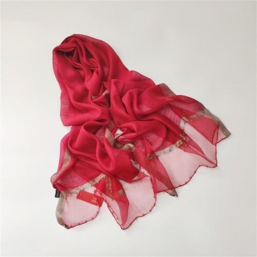 Autumn And Winter New Handmade Pearl Inlaid Silk Women Scarf Fashion Lady Shawl In Travel Female Scarves Bufanda Mujer