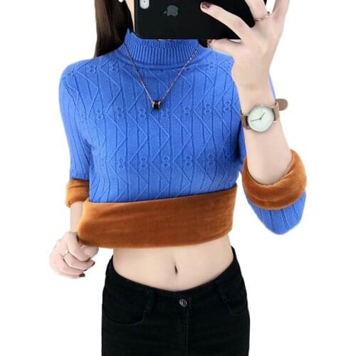Autumn Women Sweaters Pullovers 2021 Korean New Fleece Warm Thick Elasticity Female Clothes Slim Jumper Winter Knitted Sweater