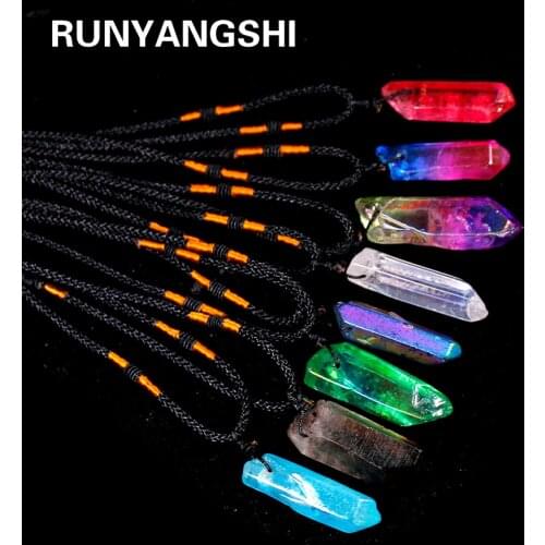 Natural crystal Clear quartz Electroplating color pendant Crystal Single Crystal crystal Raw Stone Necklace magic wand