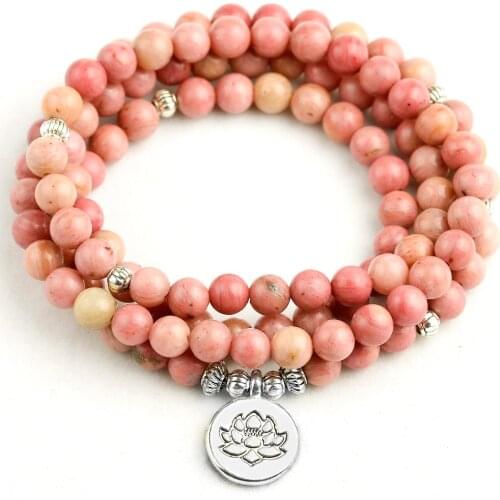 Natural Pink Rhodochrosite 108 Mala Beads Bracelet For Buddhist Prayer Charm Yoga Mediation Bracelet Women Drop shipping