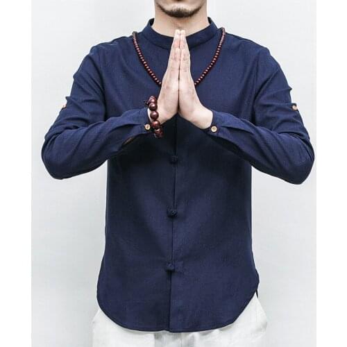 Men‘s’ Shirts Linen Chinese Clothes Tang Suit Casual Long Sleeve Slim Fit Male Chemise Homme Cotton Shirt Mens Clothing Dress