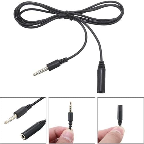 Headphone Audio Speaker Cable 3.5mm Jack Male to Female Adapter Black 4 Pole Earphone Stereo Audio Cord Connector Accessories 1M