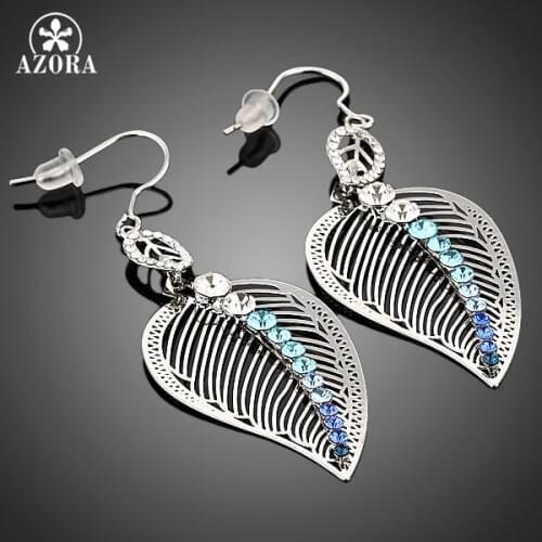 AZORA White Gold Color Multicolour Stellux Austrian Crystal Leaves Drop Earring TE0009