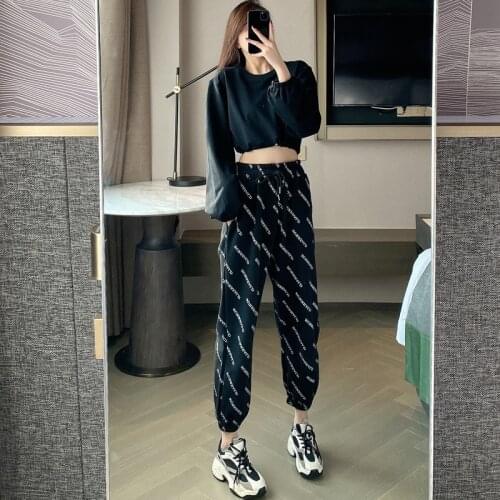 Womens pants high street ins tide 2021 new spring models Harajuku style leisure sports beam foot letter guard pants women