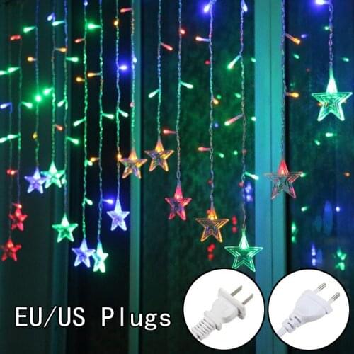 LED Star Curtain Lights Christmas Fairy String Lights for Home Room Window Festival Wedding Party Decoration Garland Lighting