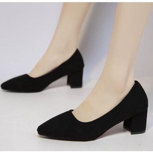 2020 New Women Thick Heel Pumps Pointed High Heels Low Heel Shoes Black Office Shoes Lady Fashion Work Shoes Classic