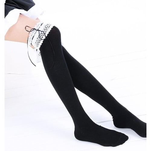 Womens Anime Cosplay Lolita Maid Girls Lace Top Thigh High Socks Over Knee Leg Warmer Leggings Sexy Cotton Stocking Accessories