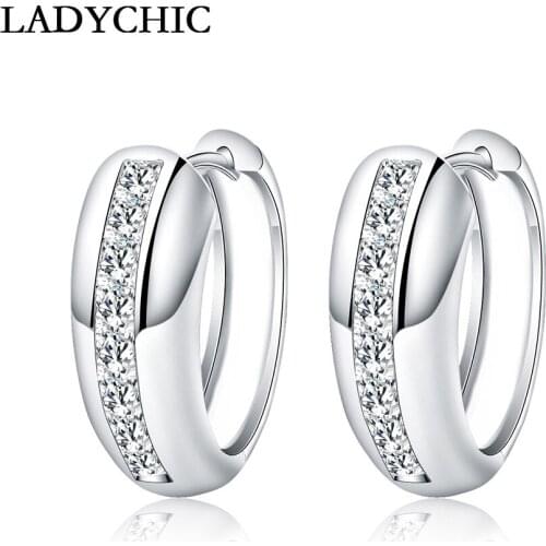 LADYCHIC New Style Crystal Stud Earrings Women Silver Color High Polished Cubic Zircon Fashion Dainty Earrings Wholesale LE1002
