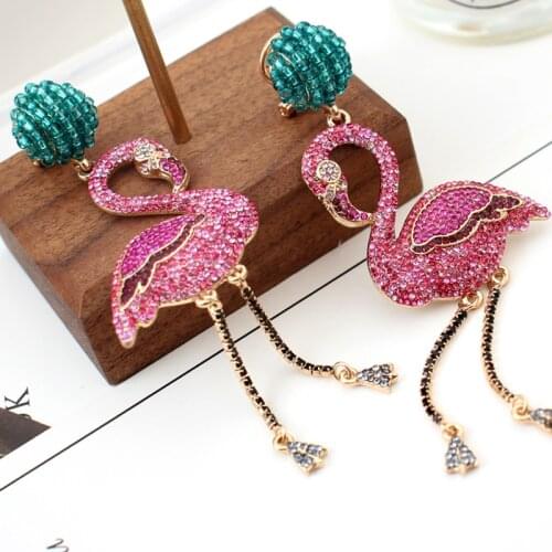 Full Crystal Flamingo Drop Earrings Women Large Statement Earrings Girls Trendy Party Wedding Bride Luxury Earrings Jewelry