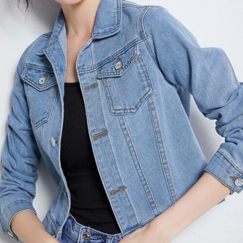 New Spring Autumn Long Sleeve Slim White Black Jeans Top for Women Solid Denim Casual Short Jacket