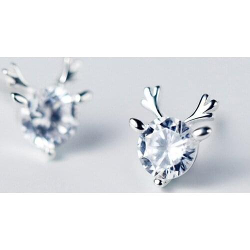100% 925 Sterling Silver Crystal Deer Stud Earrings for Women Gril Authentic Silver Wedding Jewelry Bijoux boucles d'oreilles