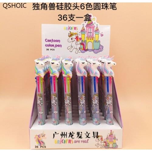 36 Pcs/1 Lot Kawaii Ballpen 6 Color Cartoon Unicorn Ballpoint Pens Pens School Stationery Writing Supplies Office Supplies